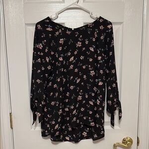 Floral Black Blouse with Pink Flowers